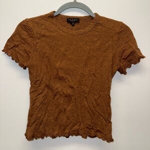 rag & bone Rust Brown Short Sleeve Ruffle-Edge Tee
